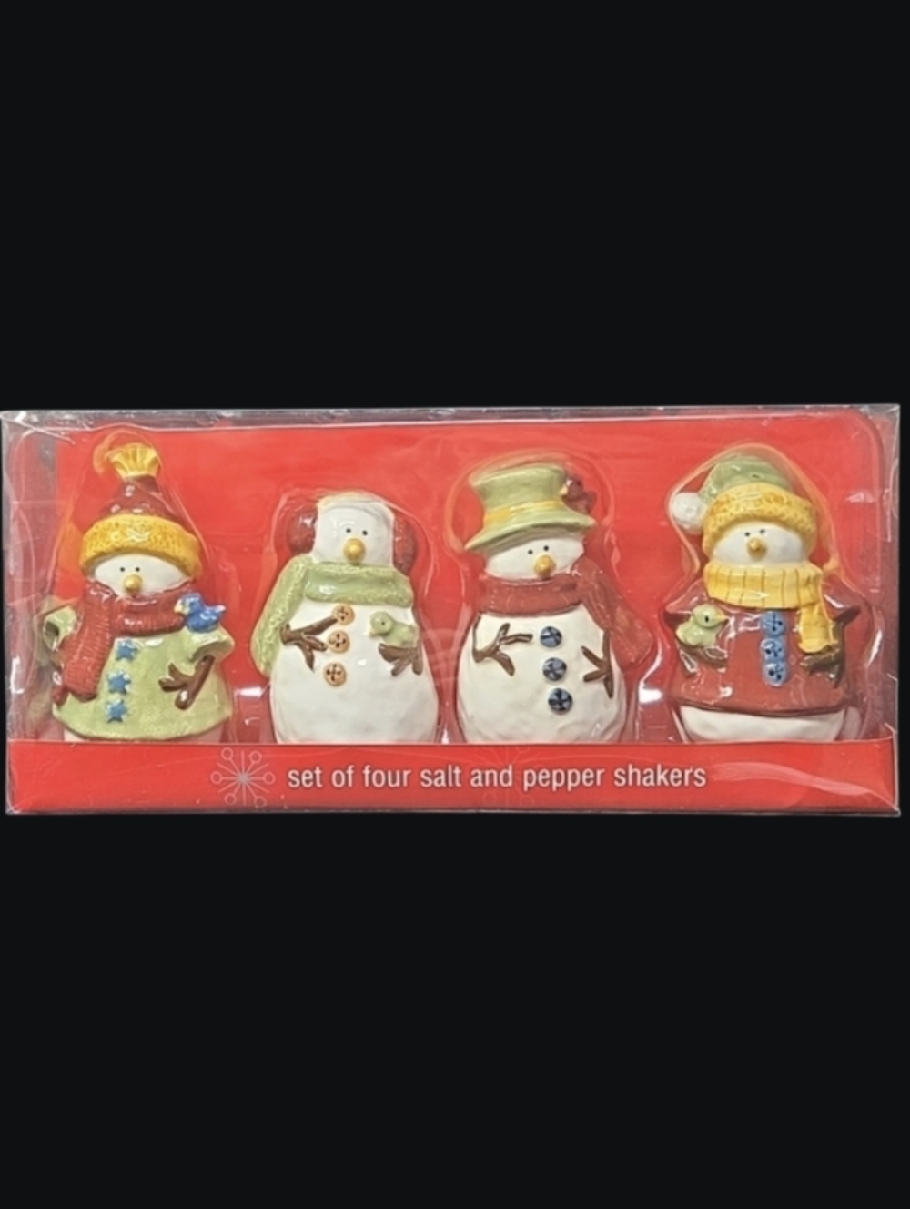 NIP - Kohl's Set Of 4 Festive Snowman Salt and Pepper Shakers